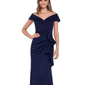 Xscape Navy Off-Shoulder Maxi Dress